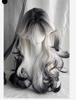 Ink In the Clouds: Black & White Gradient Long Curly Wig with Middle Part