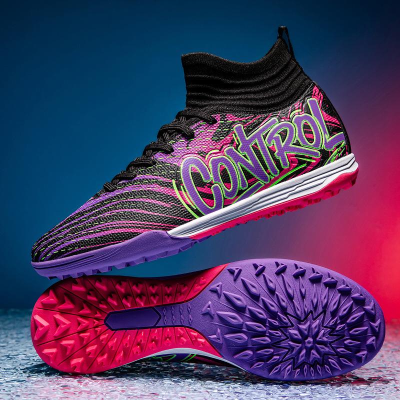 High-top football shoes, artificial turf AG spikes, leather feet, boys and girls, student training sneakers