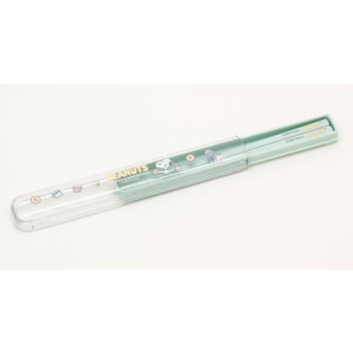OSK Snoopy Chopstick Case Set with Pull-Out Lid, 16.5cm, Made in Japan, Dishwasher Safe, Sliding Lid, Anti-Slip, Antibacterial, Stylish, Cute Cutlery,