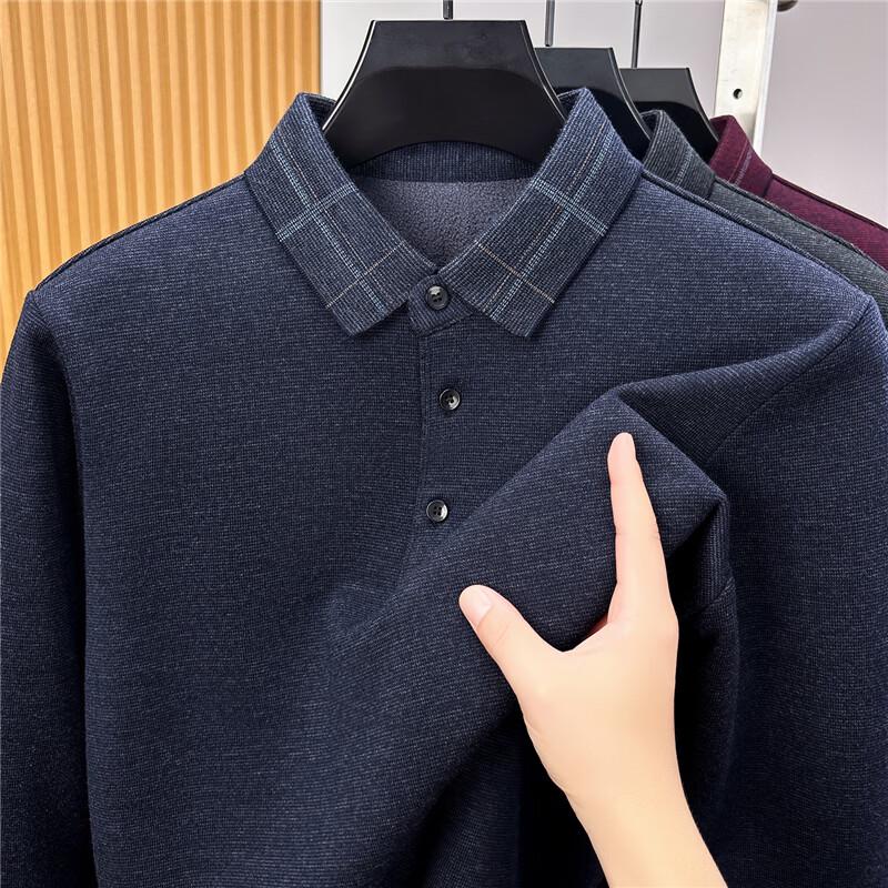 Yiliteng Men's Fleece-Lined Business Casual Lapel Knit Sweater