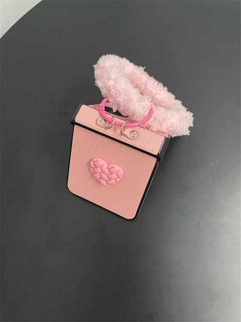 

Роскошный корейский плюшевый браслет с кольцом и полосками, чехол с 3d плетением в виде сердца для Samsung Galaxy Z Flip4 Z Flip 3 4 5g Z Flip3 Zflip3, чехол Case & Strap