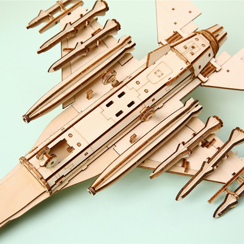 3D Wooden Fighter Jet Jigsaw Puzzle: Children's Educational Science and Technology Toy Assembly Model Ornament