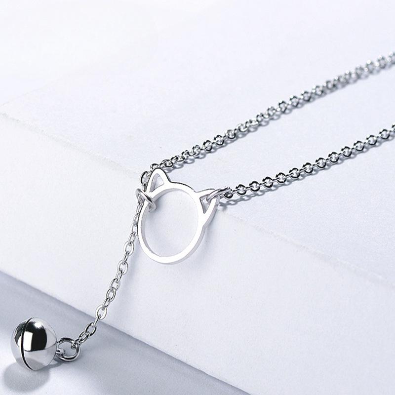 S925 Sterling Silver Necklace Cat Bell Korean Style Simple All-Match Clavicle Chain