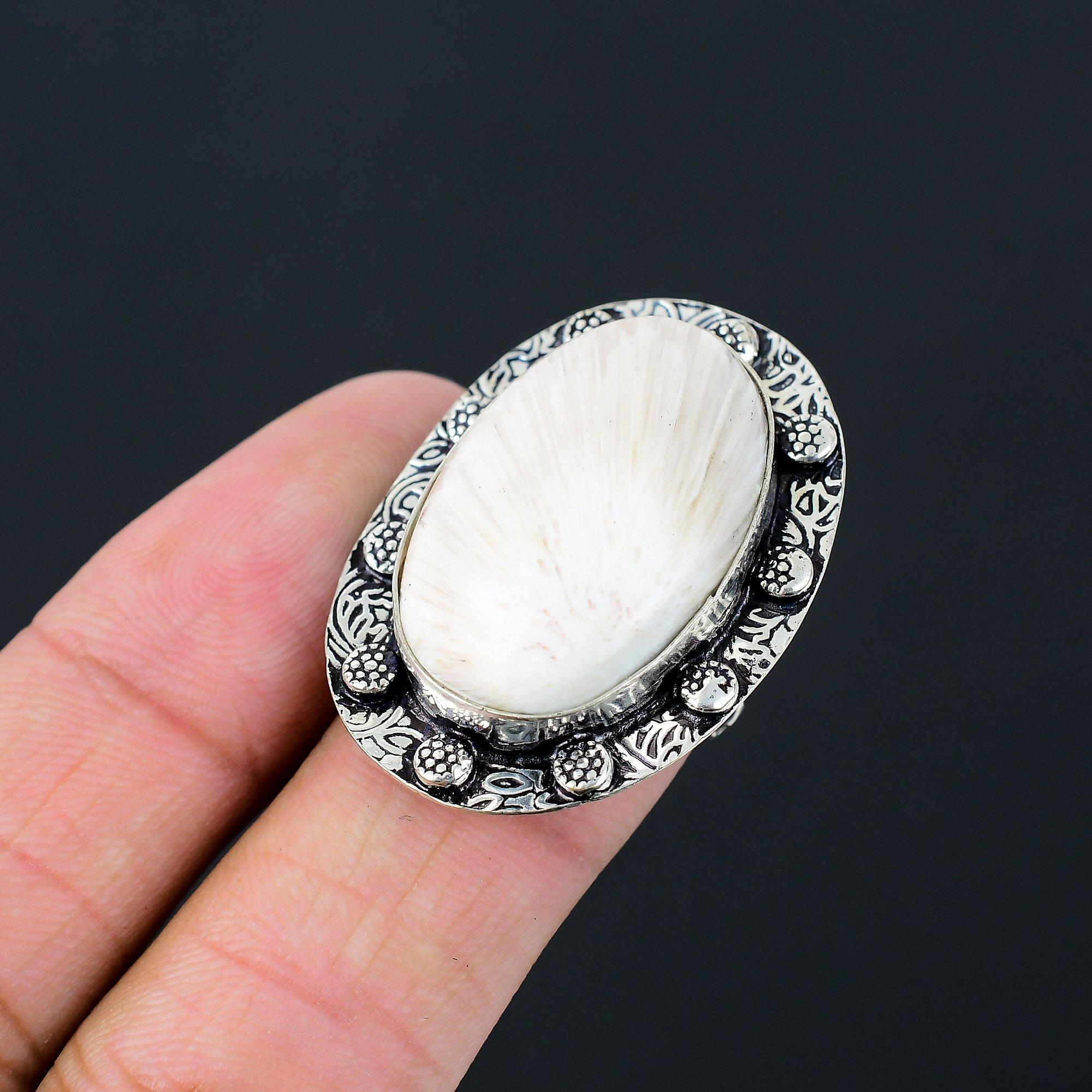 Sisters Day Sale Natural Scolecite Sterling Silver Statement Daughter Ring US 7 7