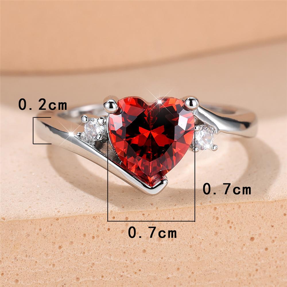 Trendy Red Purple White Zircon Love Heart Vintage CopperColor Wedding Bands Engagement Rings For Women Jewelry