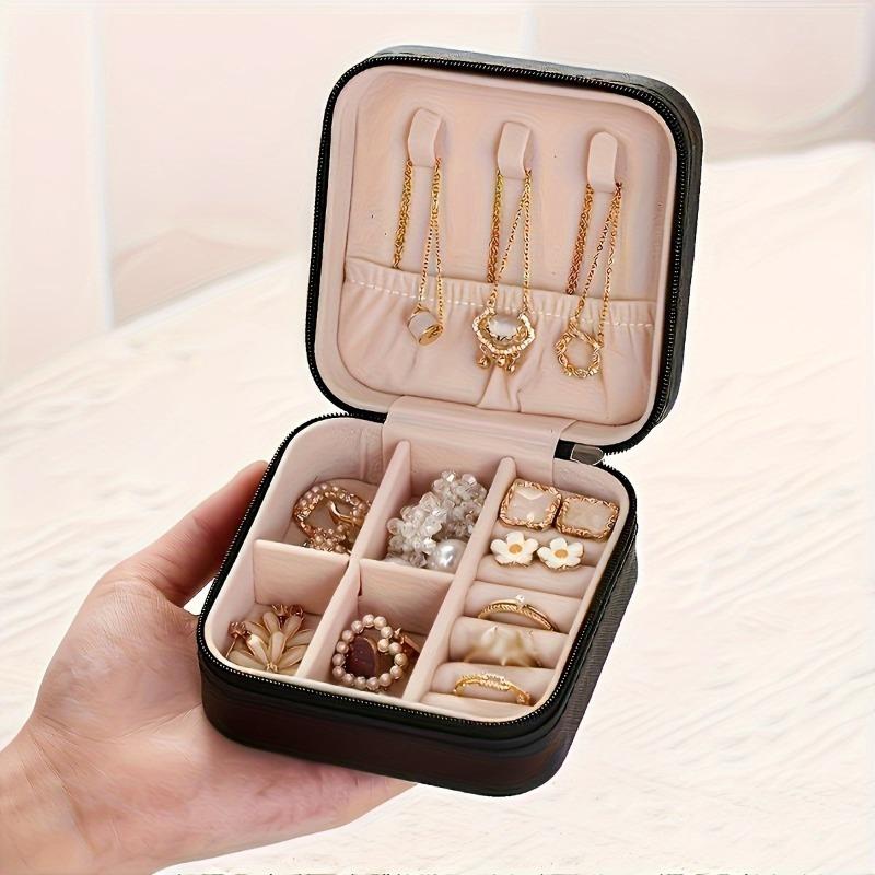 1PC Portable Imitation Leather Jewelry Storage Box with Zipper Closure - Desktop Storage Jewelry Box for Home or Out