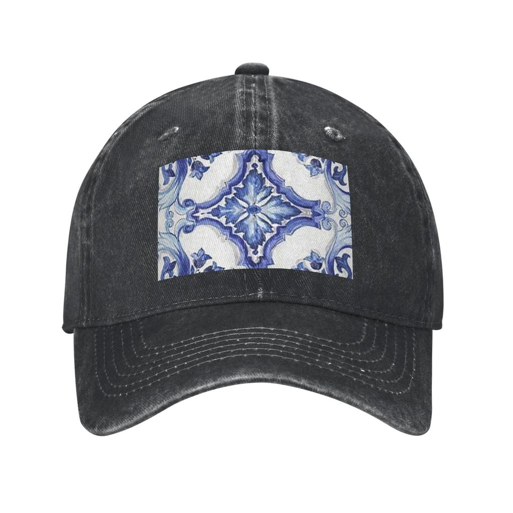 Unisex Baseball Hats Blue Ornate Floral Mediterranean Sicilian Tile Denim Outdoor Baseball Caps Hip Hop Cap Casquette