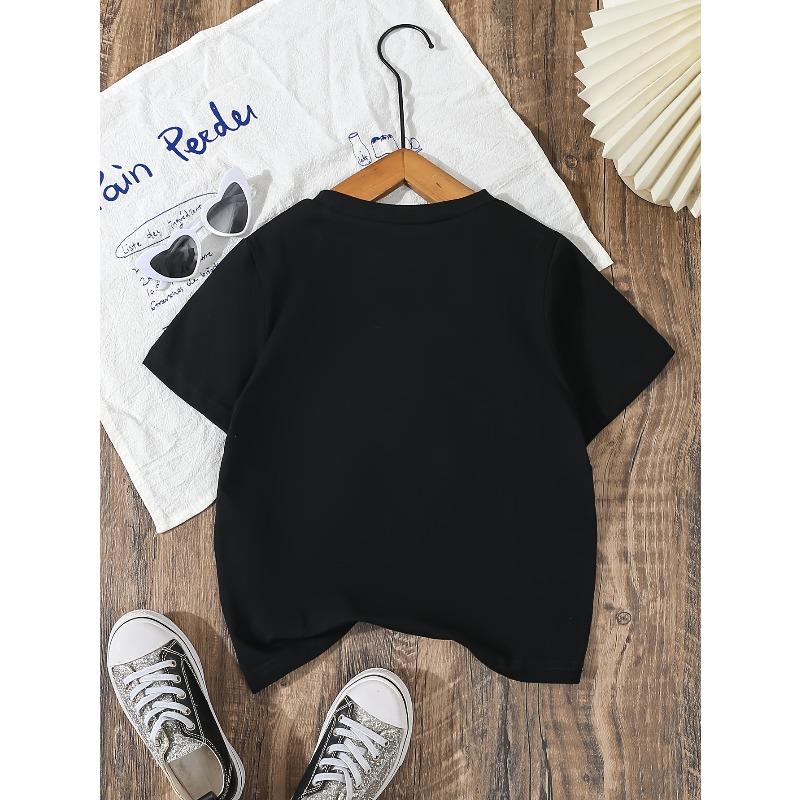 European sizes  Girls' Casual Cotton T-Shirt with Cartoon Cow Print Top
