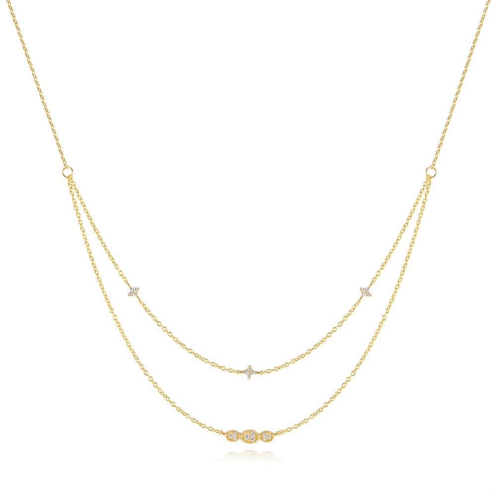 Exquisite Four-Leaf Clover Geometric Oval Shape Fashionable Light Luxury S925 Sterling Silver Ins Simple Wind Necklace