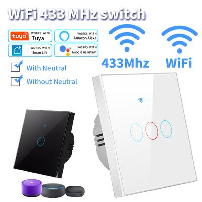 Tuya WiFi Smart Switch Alexa No Neutral Wire Required Wireless Wall Touch Sensor Switch For Lighting 1/2/3Gang 433RF Google Home