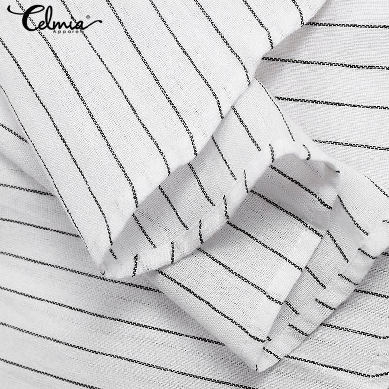 Celmia Rochie maxi din bumbac cu dungi la modă pentru femei, primăvară vară, fără mâneci, cu decolteu O, pliate, lejer, lungi, rochii mari mari