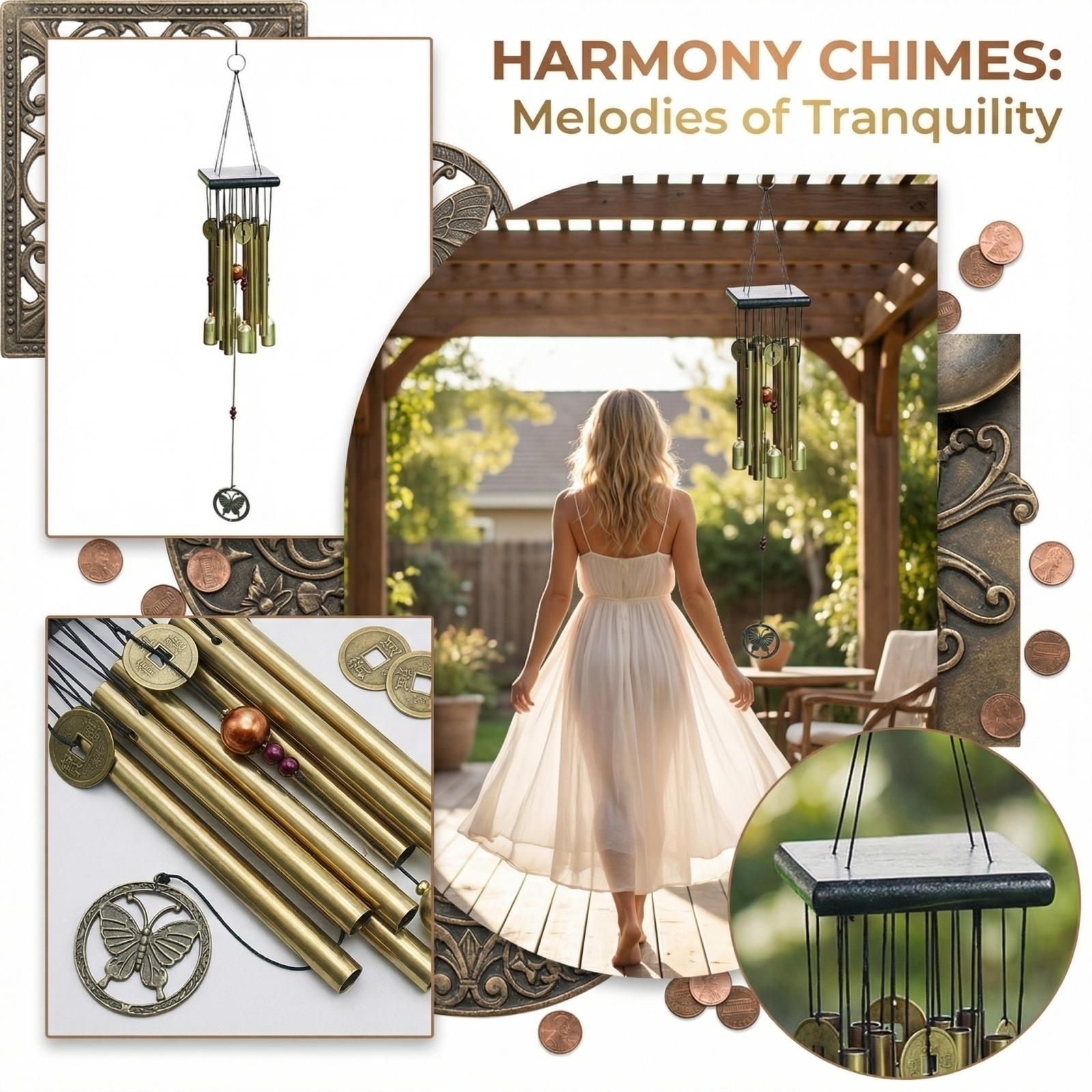 

Винтажный Медный Музыкальный Колокольчик с Подвеской-Бабочкой, Металлический и Деревянный Верх, Успокаивающий Звук, Подвесной Декор для Сада, Патио и Дома One Size