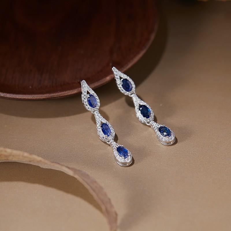 French Vintage Sapphire Y Necklace Water Drop Gradient Choker Banquet Women