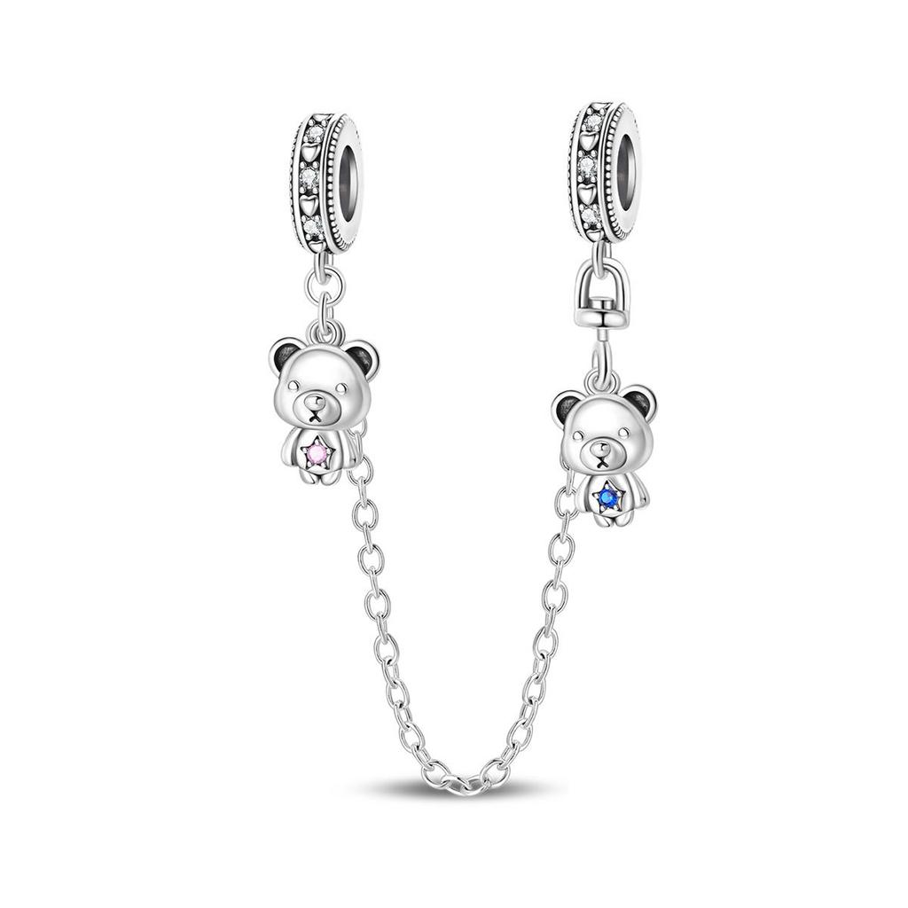 S925 Silver Butterfly Cat Bear Charm Safety Chain Bracelet Elegant Jewelry Gift for Women