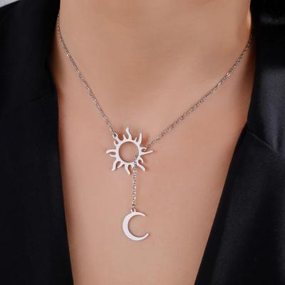 Sun Totem and Moon Pendant Necklace Women Fashion Stainless Steel Clavicle Chain Jewelry Friends Gift