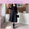 French Style Loose Fit Black Dress With Knit Fabric And Hood For Casual Women