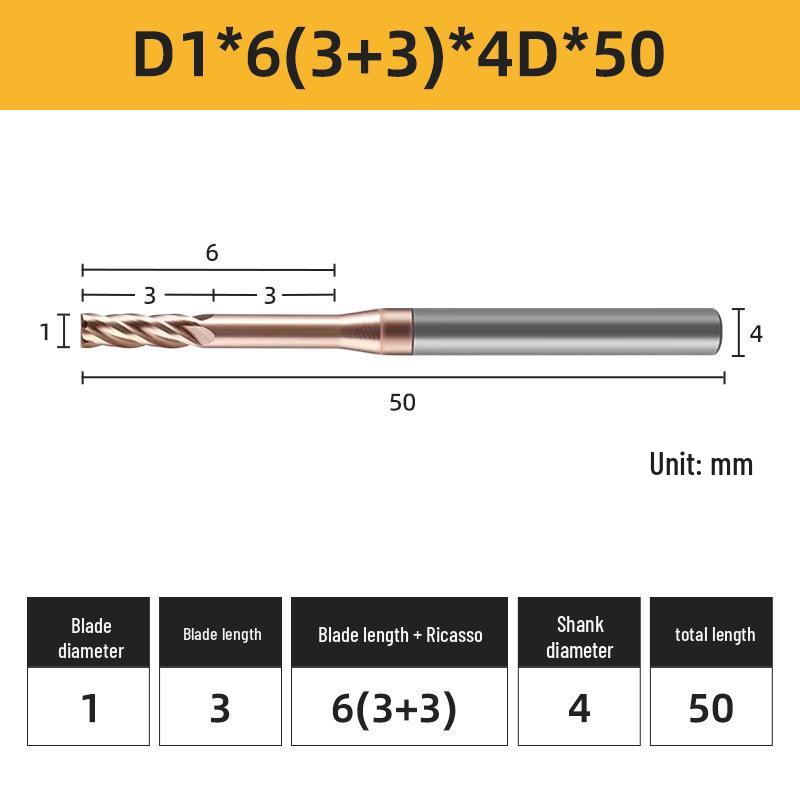 55° 4-Flute Carbide Coated Steel Flat-Bottom Deep-Groove CNC Milling Cutter with Blade Length and Clearance Combo