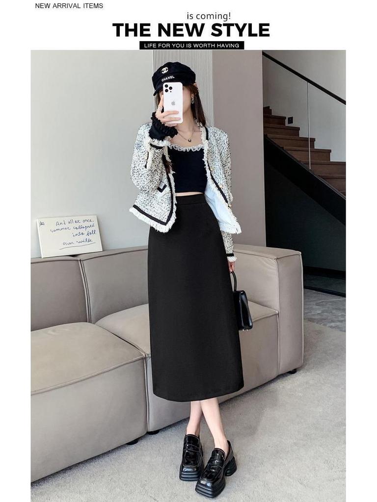 Women's 2025 Autumn Wool High-Waisted Mid-Length Pencil Skirt with Slit