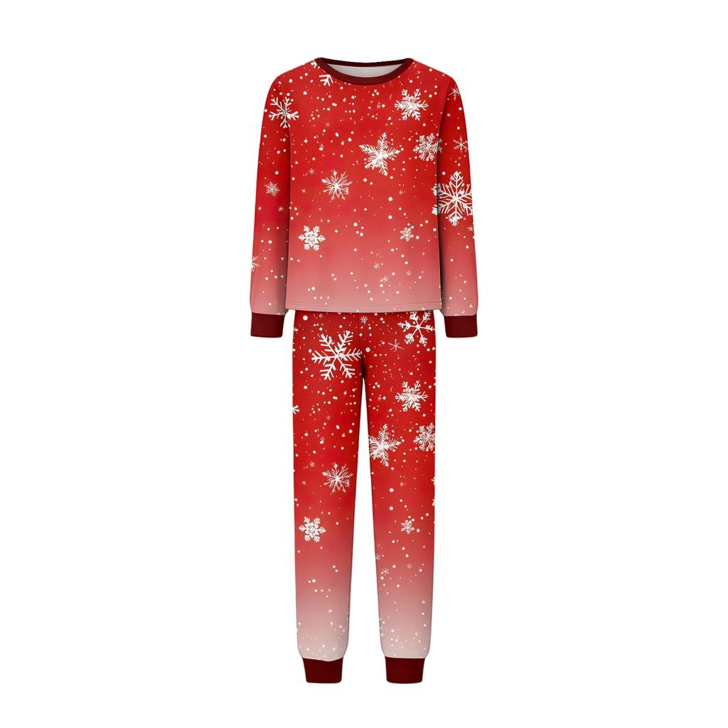 Christmas Print Family Matching Pajama Set Long Sleeve Round Neck Sleepwear for Parent and Kid