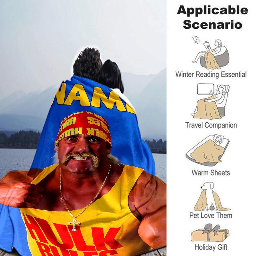 Customiz Name Personality Hulk Hogan  Blanket Soft &Warm Sofa Office Bed Travel Lunch Break Blanket, Gift Suitable All Seasons