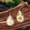 Brincos Boêmios Femininos de Gota d'Água com Flores Secas, Brincos Pendentes Fofos de Resina Artesanal com Margaridas e Flores Prensadas
