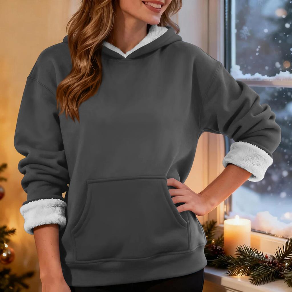 Women's Fashionable Casual Long-Sleeved Top With Fleece Thickened Hooded Sweatshirt