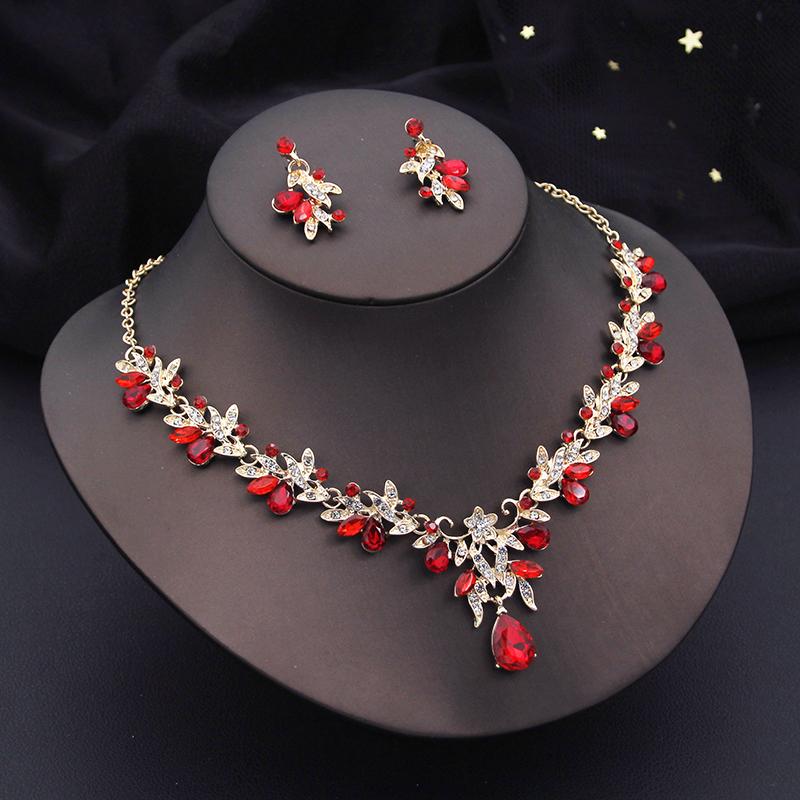 Luxury 3 Pcs Wedding Jewelry Sets for Women Dangle Earrings and Necklace Sets Bridal Costume Accessory