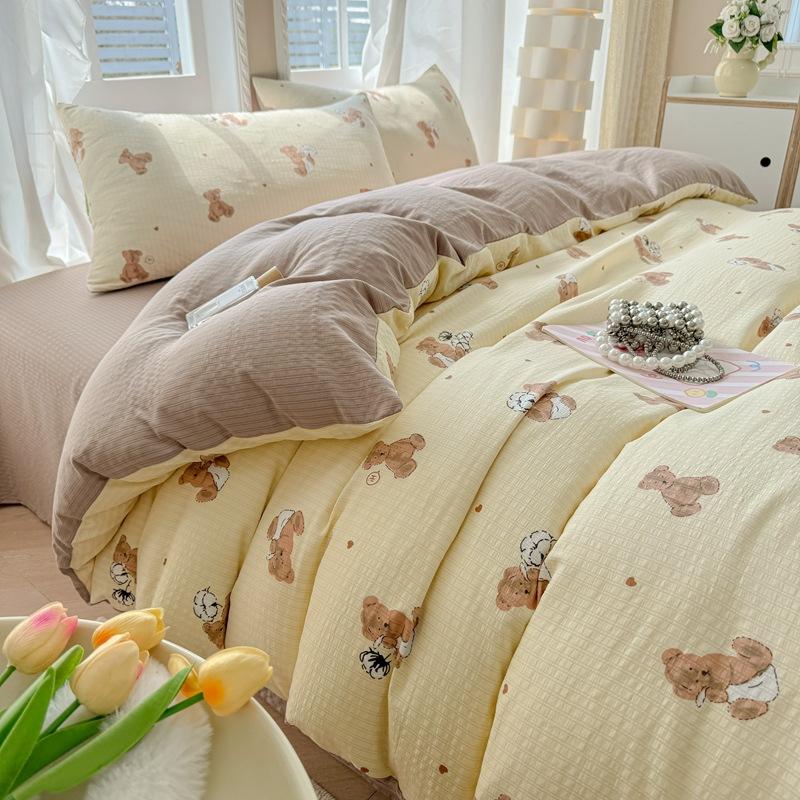 Class A maternal and infant grade, jacquard aerobic colored cotton, skin-friendly, comfortable, simple and literary 4pcs set on the bed