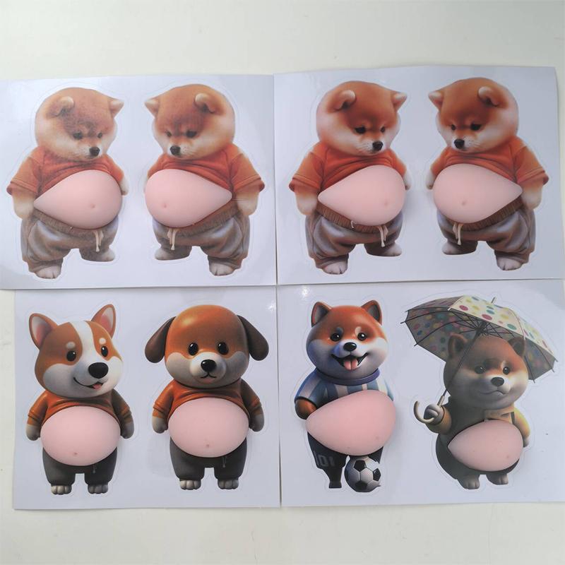 1/5Pcs 3D Cute Puppy Sticker Squeezeable Shiba Inu Sticker Refrigerator Wall Decoration Silicone Self-Adhesive Sticker