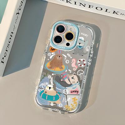 For Apple 16pro Mobile Phone Case Mirror Swimming Otter for IPhone13 for Xiaomi 14pro Cute Creativity for Oppo
