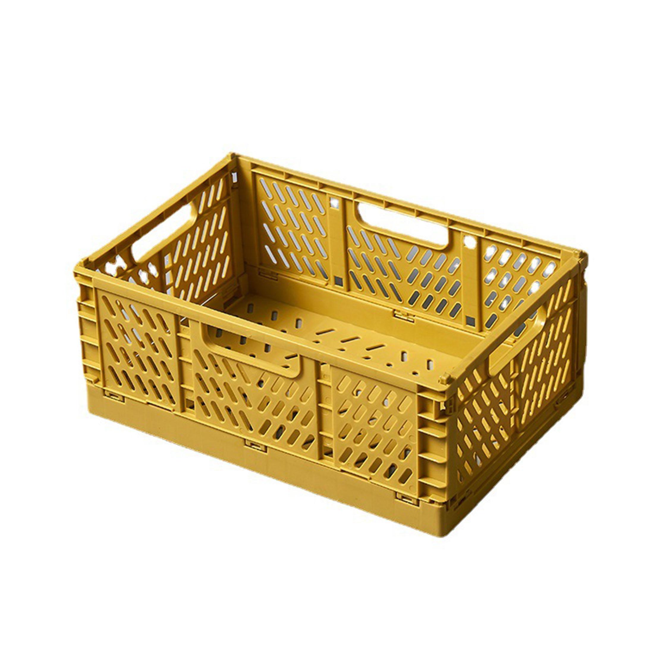 

Plastic Storage Crates, Collapsible Stackable Storage Baskets, Ventilated Foldable Organizer Bins for Home, Kitchen Pantry, Bedroom, Office, Car Trunk жёлтый