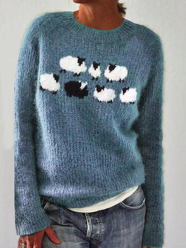 Europäischer & Amerikanischer Damen Lockerer Farbblock Rundhals Mode Pullover