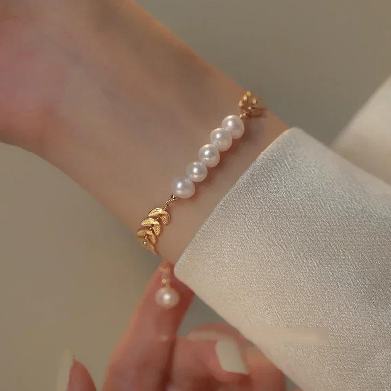 Korean Instagram Design Fashion Versatile Wheat Ear Chain Women's Bracelet Simple and Cold Style Beaded Pearl Style Bracelet