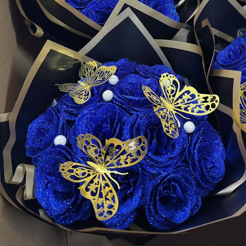 12PCS Glitter Roses Artificial Flowers DIY Bouquet Everlasting Fake Flower for Wedding Anniversary Valentines Day Mothers Gifts