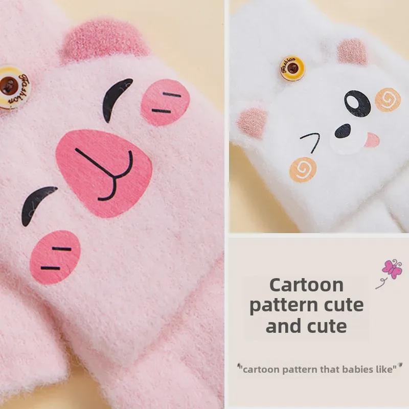 Mănuși de iarnă cu clape groase pentru copii - Lână drăguță cu jumătate de deget pentru băieți și fete