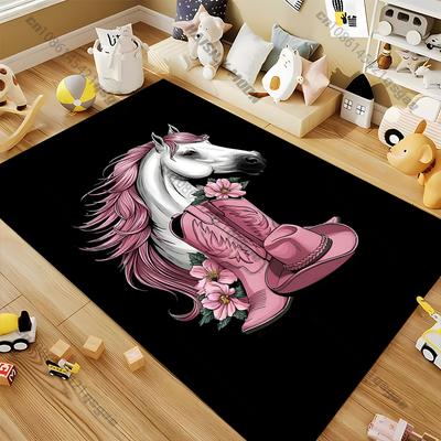 Cowboy Culture and Horses Maple Leaf Area Rug,Rug Carpet for Living Room Bedroom Decoration Non-slip Floor Mat