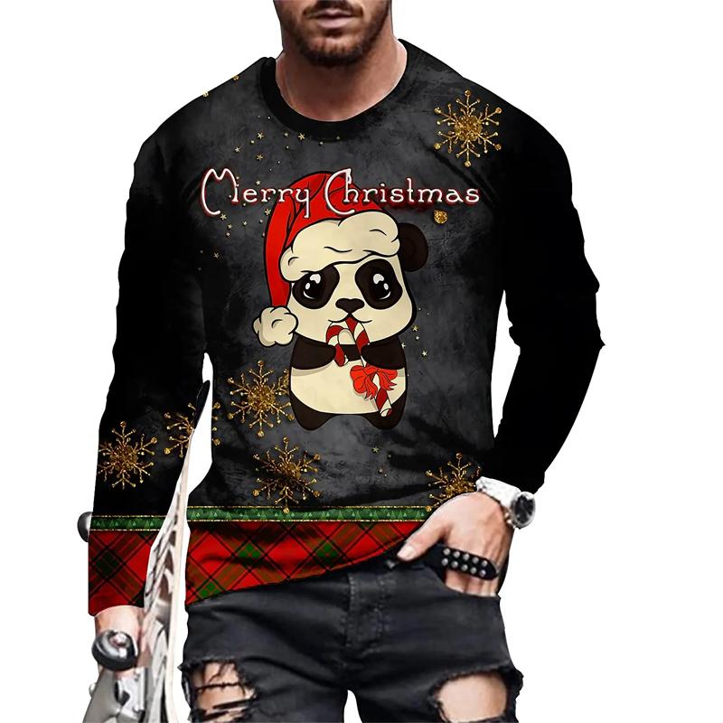 Spring and Autumn Round Neck 3D Christmas Printed Top Fashionable Casual Hip Hop Funny Long Sleeved Men's T-shirts