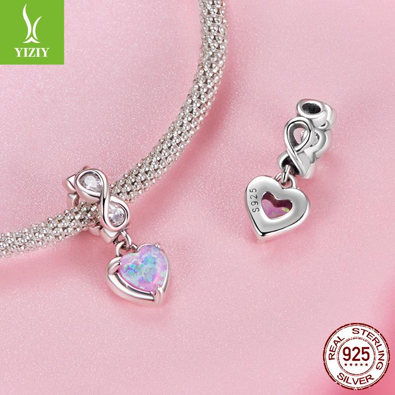 Eternal Heart Opal Pendant S925 Silver Beads Fashion Versatile Diy Bracelet Accessories