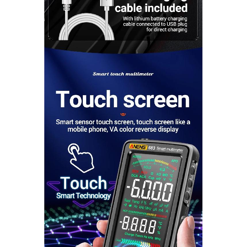ANENG 683 Smart Multimeter Tester High-end Touch Rechargeable 6000 Counts Multimetro Test Multitester AC/DC Voltage Current Tool