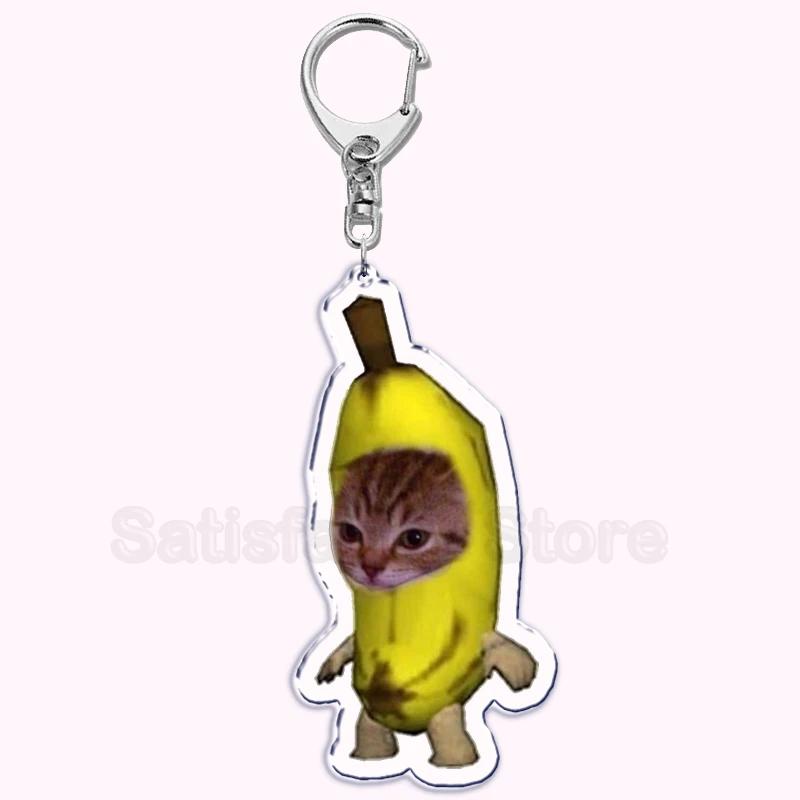Creative Banana Cat with Heart Keychain for Accessories Bag Pendant Food Fruit Happy Cats Key Chain Ring Keychains Jewelry Gift