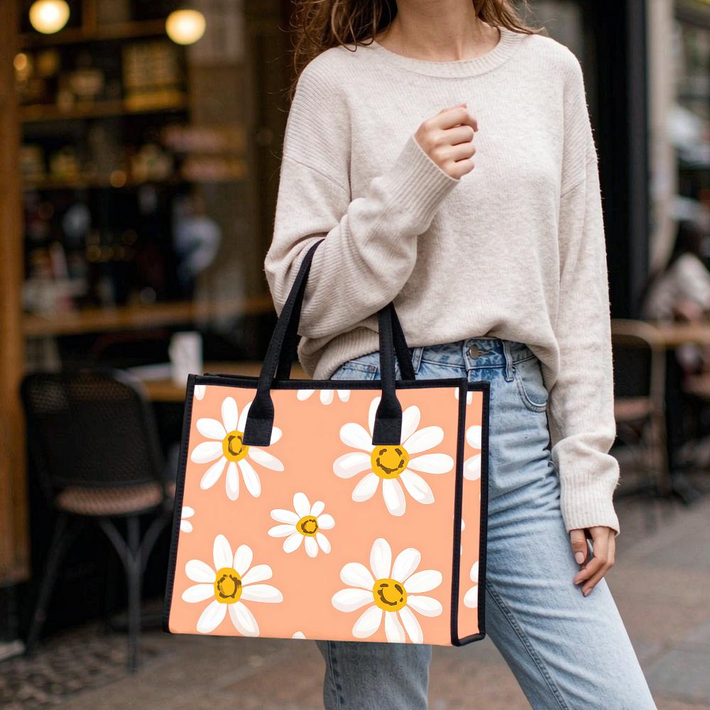 Cute Daisy Printed Tote Bag Casual Lightweight Daily Shopping Carry Handbag