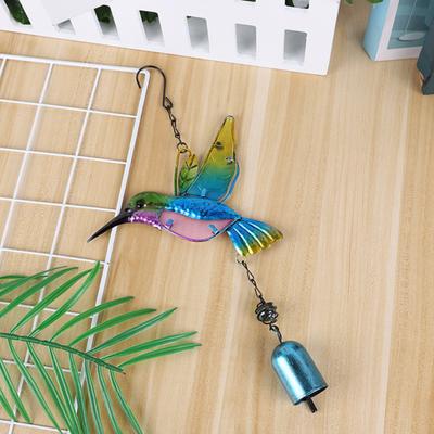 Stained Glass Wind Chime Handmade Dragonfly Windchime for Outdoor Hummingbird Metal for Outside Indoor Home Garden Patio Yard