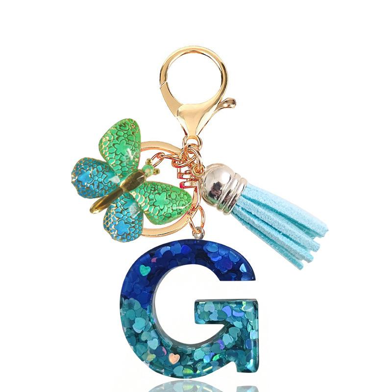 Blue Series 26 Epoxy Letter Keychain Holiday Love Fringe Accessories Gradual Change Butterfly Keychain