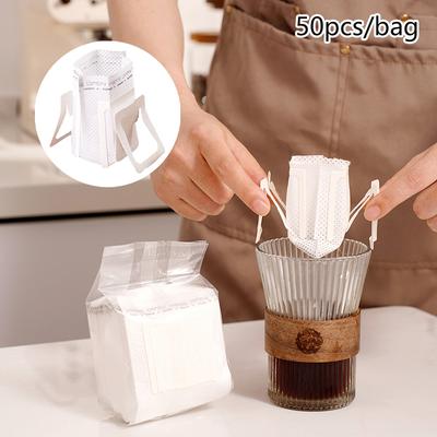 Confezione da 50 Pezzi Sacchetto Filtro Caffè Usa e Getta Portatile Portafiltro Orecchio Sospeso Filtro Caffè Sacchetto di Carta Ecologico Caffè Espresso