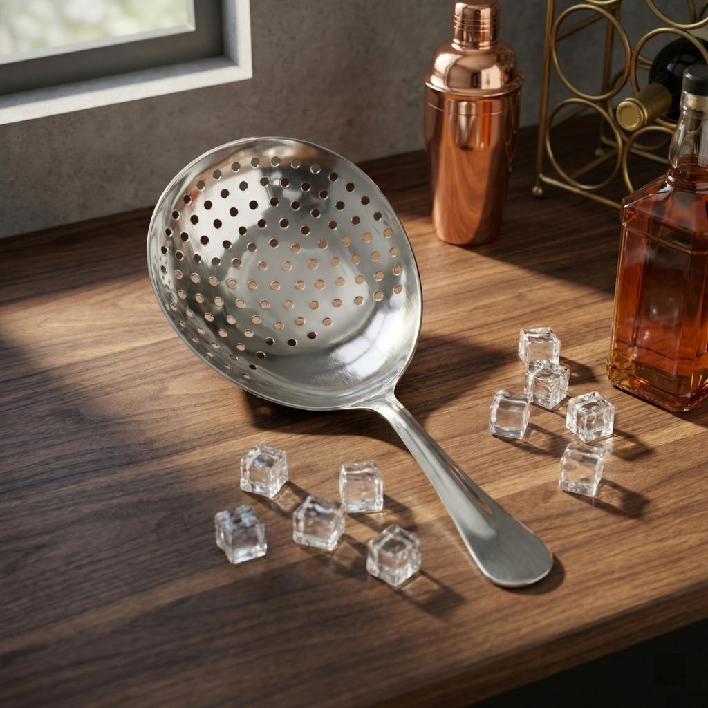 Stainless Steel Ice Scoop with Perforated Design for Efficient Ice Straining Durable Solid Handle Suitable for Bar Kitchen Use
