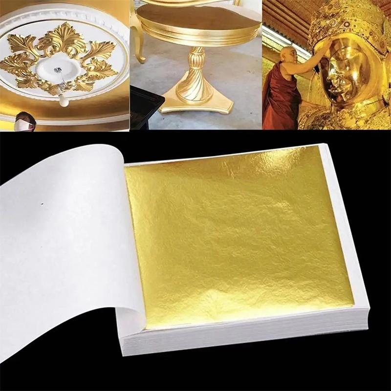 100 Peças Papel Folha Dourada Ouro Imitação Prata Folha de Ouro Para Decoração de Bolo Papel Artesanal Festa de Aniversário Decoração de Casamento
