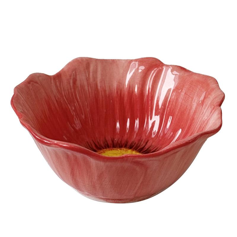 Flower Porcelain Plate Red Flowers Tableware Dining Plate Ceramic Bowl Coffee Cup Mug Household Tableware Set Table Kitchen Tool