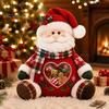 Plush Candy Storage Box Christmas Snack Bag, Clear Heart Window Doll with Back Zipper, Holiday Cookie Gift Soft Knitted Ornament Holder, Decorative