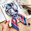 Commuter elegant flower silk scarf women's contrasting color retro printing satin scarf shirt with multi-purpose decorative small scarf