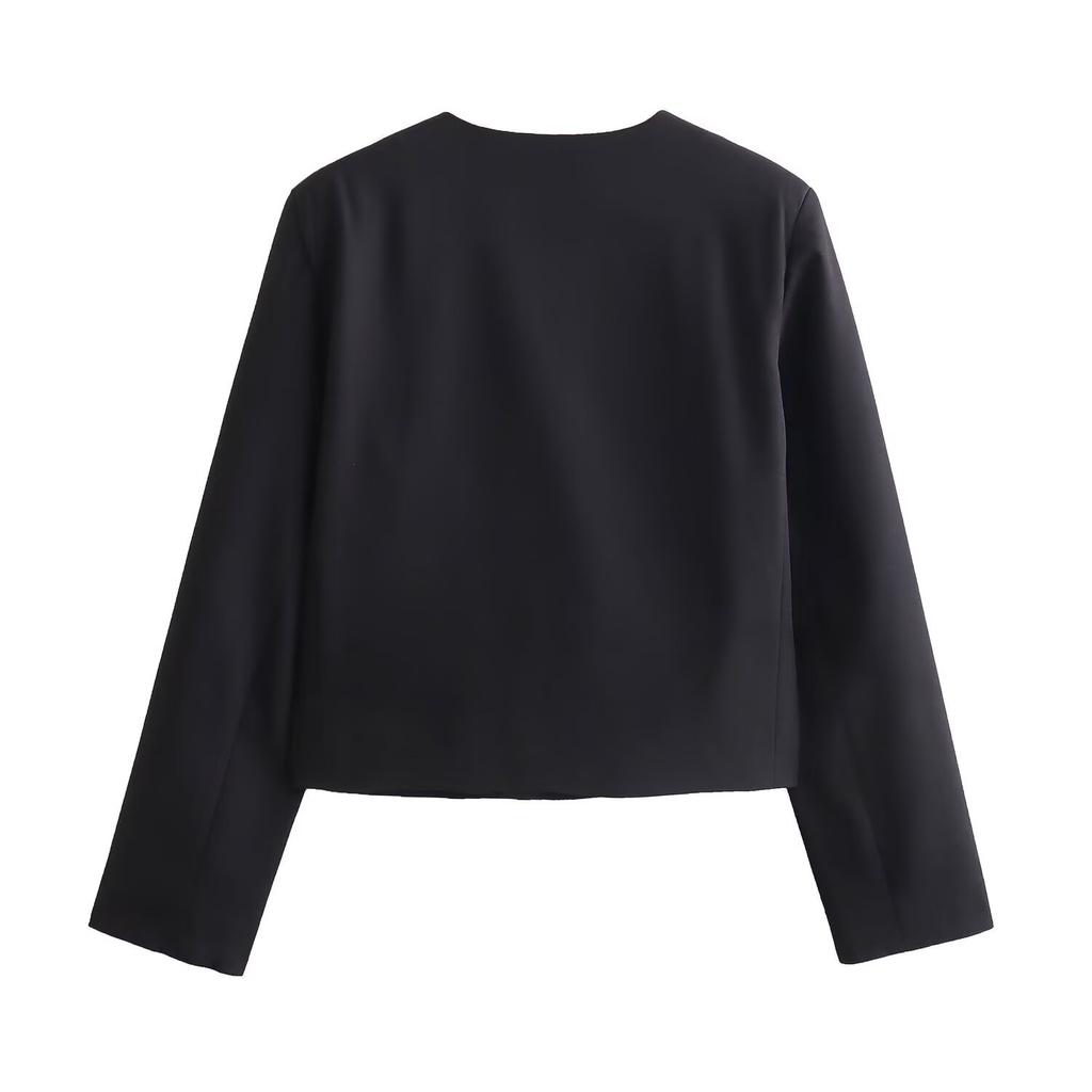 European and American autumn new women's commuter versatile long-sleeve gold button short jacket